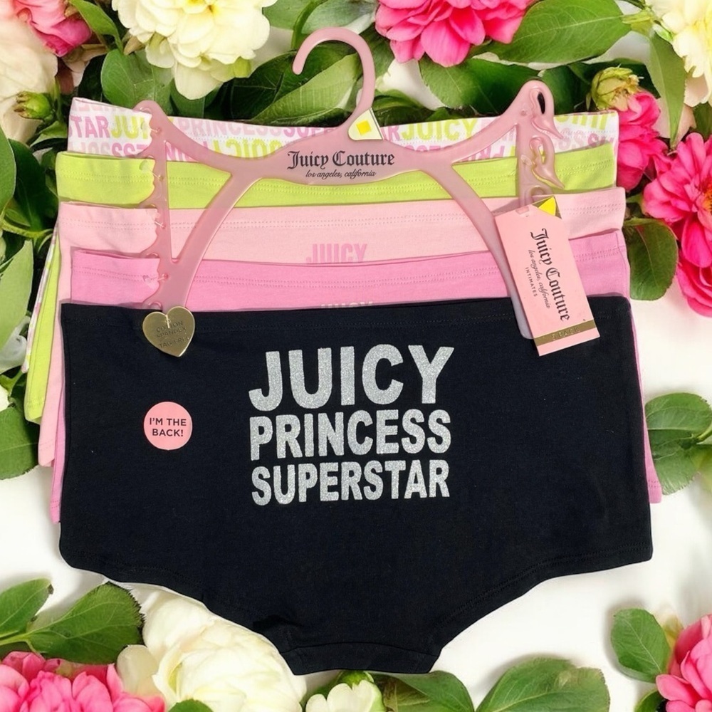 Juicy Couture Black, Pink, Green Hipster Cotton Panty 5 Piece Set Size L NWT - Picture 1 of 10